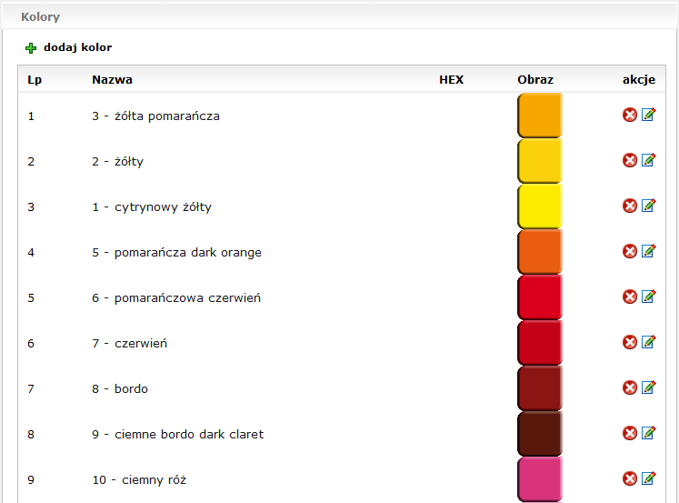 tifi - zarządzanie kolorami produktów (administracja)