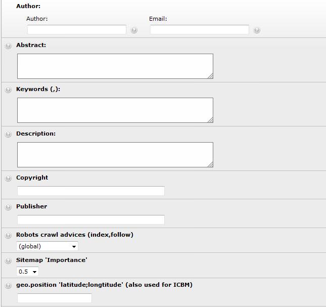 Panel for managing webpage meta tags