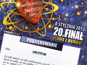 Dyplom za wykonanie strony internetowej wosp.olsztyn.pl