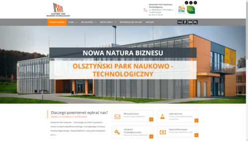 Website for Park of Science and Technology in Olsztyn