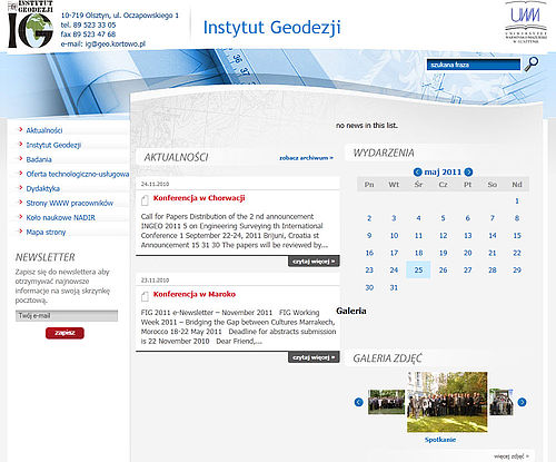 Website of Institute of Geodesy in Olsztyn