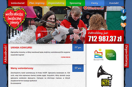Site web de la fondation charitable Wielka Orkiestra Świątecznej Pomocy d'Olsztyn