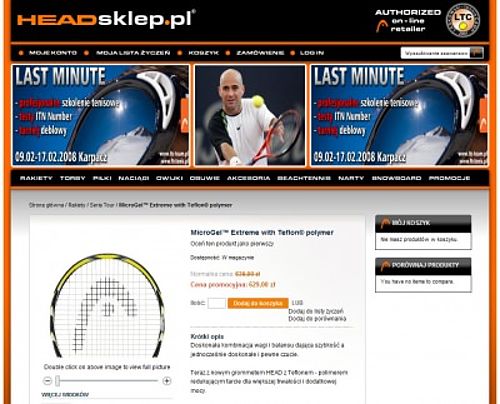 Online shop with tennis equipment
